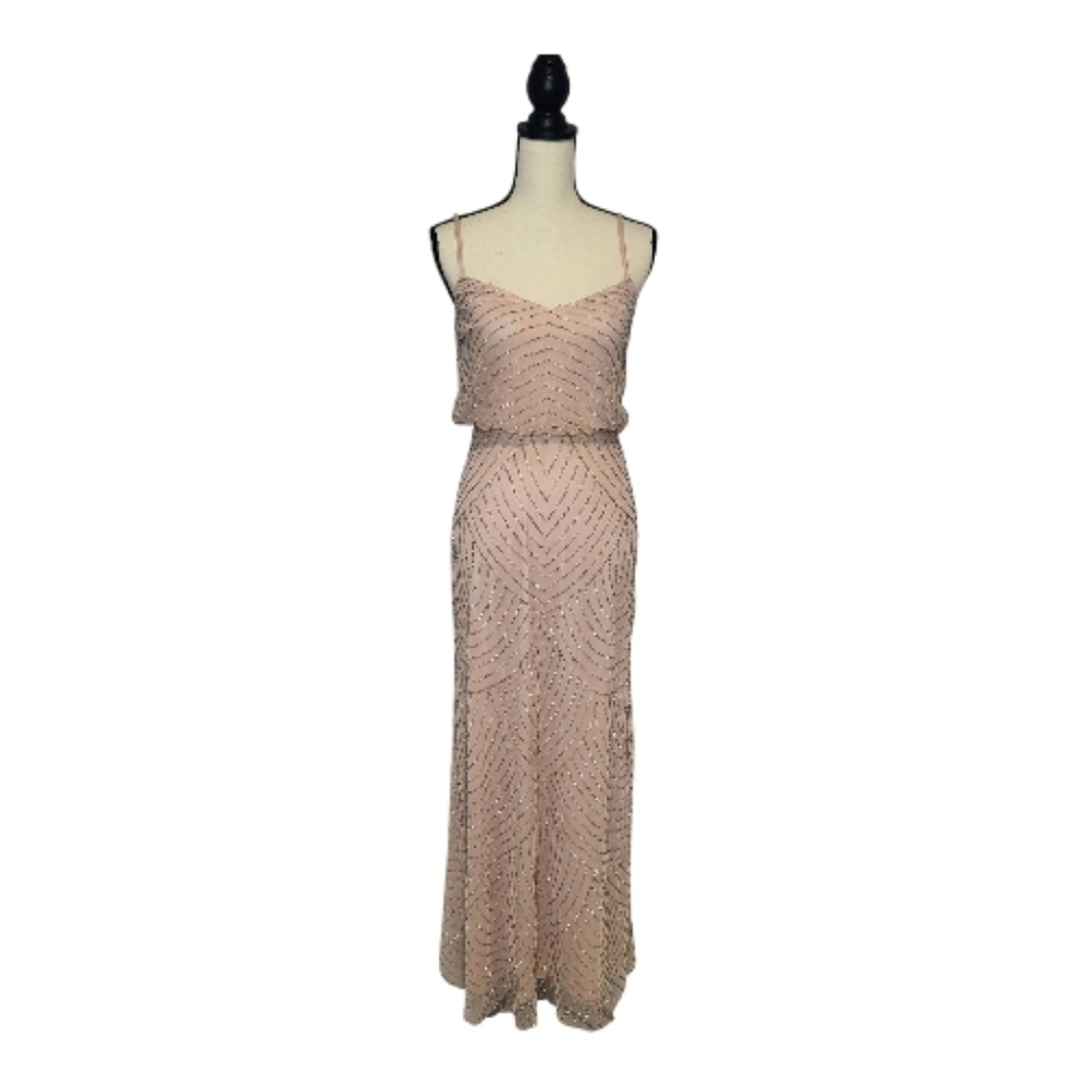 Adrianna Papell Dress Blush Pink Beaded Spaghetti Strap Evening Gown Womens Sz 2